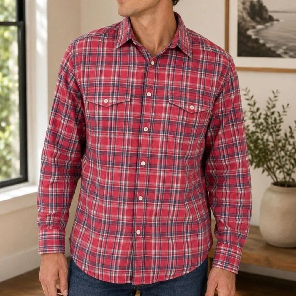 UNTUCKit Shirt Men's XXL Red Cotton Plaid Button Down